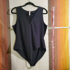 Xhiloration Black Bodysuit Lace Up Front
